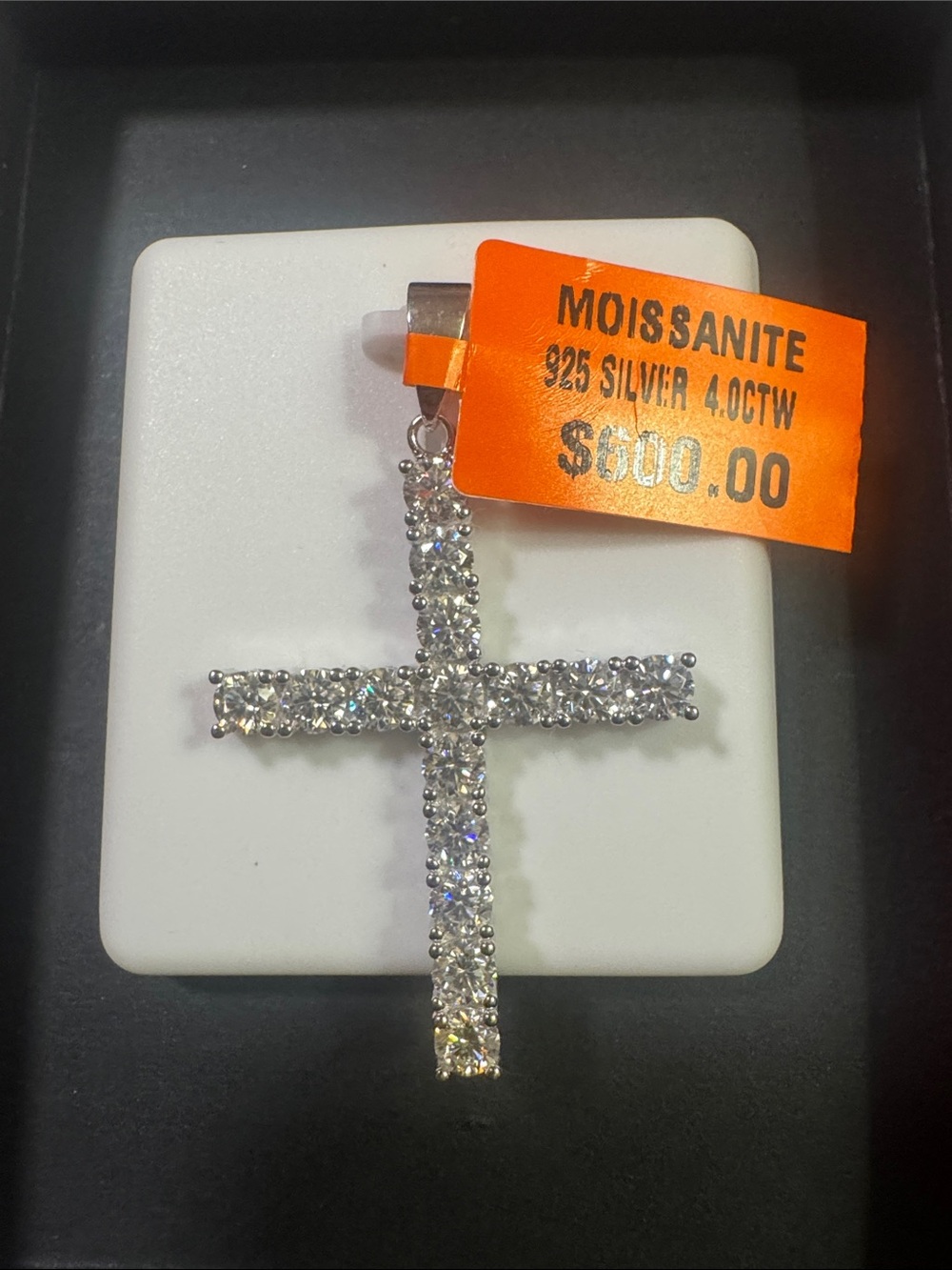 Sterling Silver w/ Moissanite Stone Cross Pendant - 4 CTW